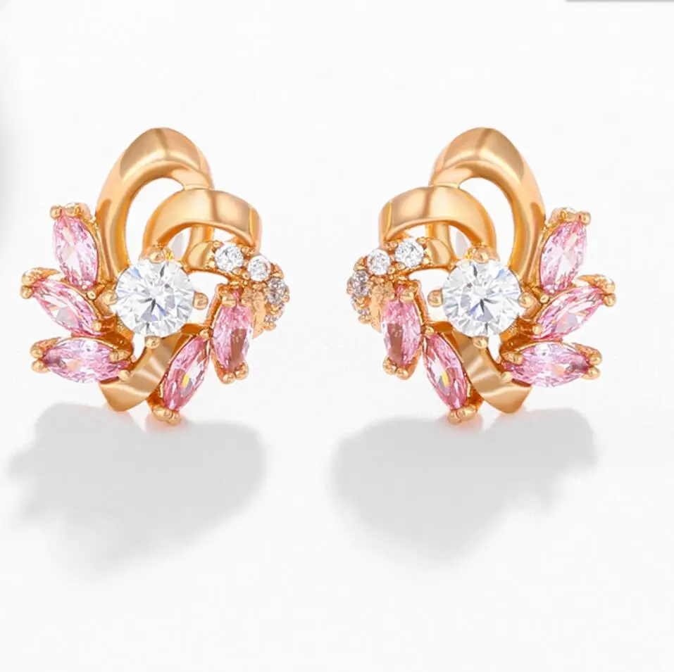 

2PCS Beautiful Stone Flower Earrings Luxury Lady's Gold Plating Zircon Crystal Angel Ear Sweep Climber Earrings F1749