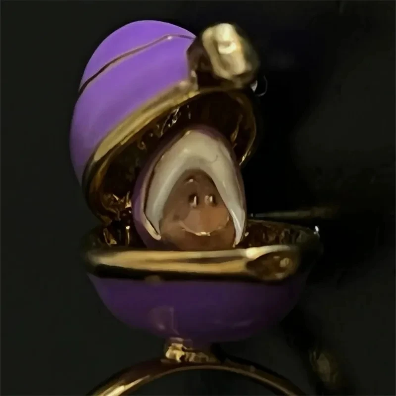 French Style Enamel Purple Opening The Lid Brings Surprises Ring Women's Unique Design Fashionable Easter Egg Shape Ring Jewelry