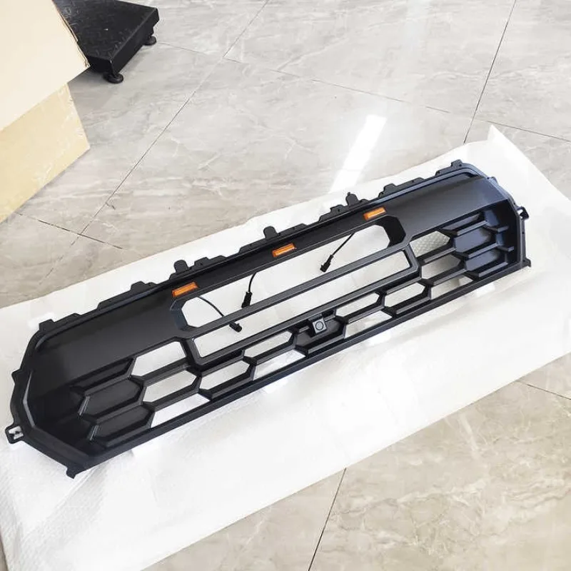 【2026】ABS Material Mesh Front Grille With Light Bar For Pro 2024+ Glossy Black Bumper Grill Body Kit Refurbished 100% Fitment