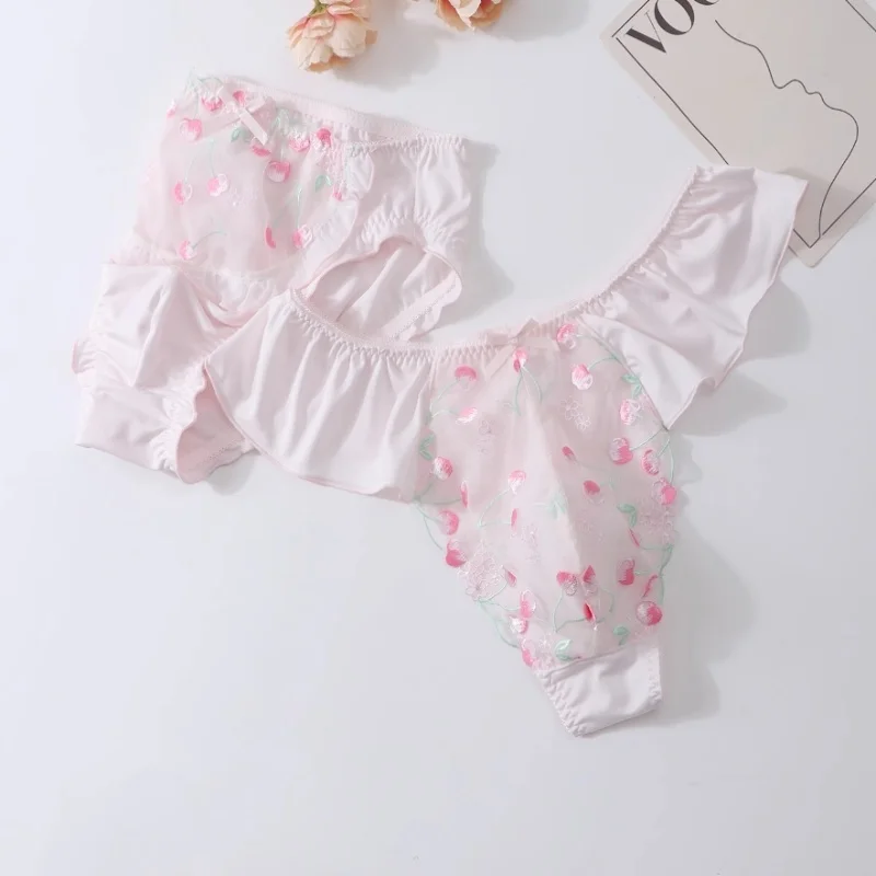 Japanese Style Cute Sissy Men Breifs Knickers Sweety Lovely Cross-dressing Boy Lace Bow Thong Panties Soft Convex Pouch T-back