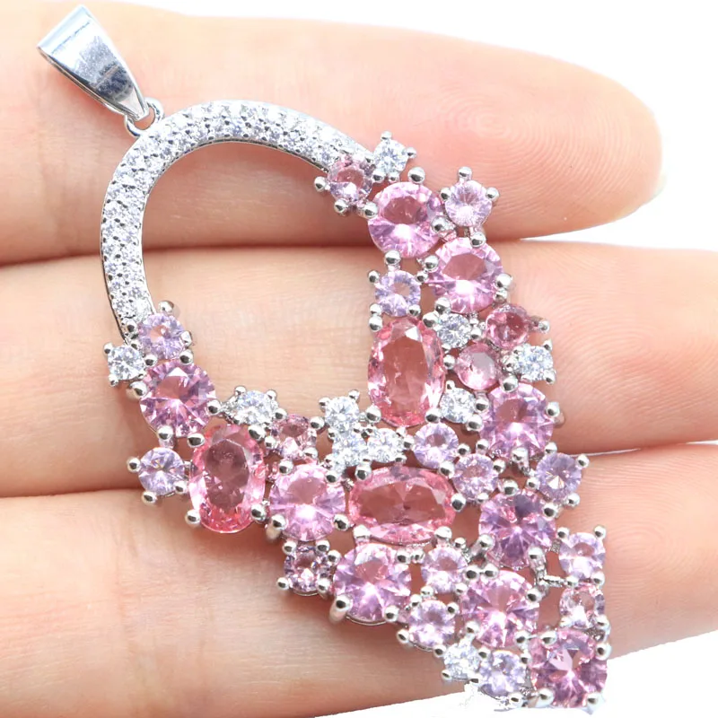 

58x31mm Highly Recommend Long Big Heavy 9.52g Red Blood Ruby Pink Morganite CZ Silver Pendant