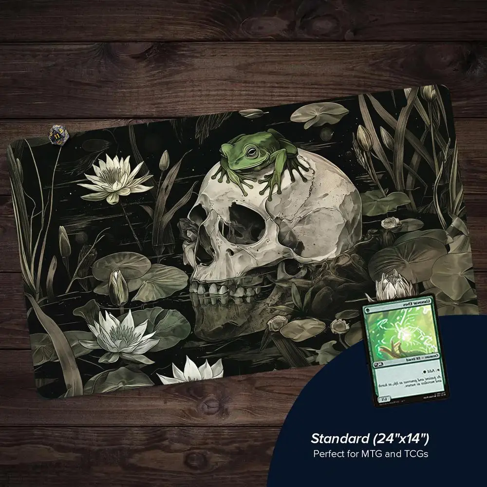 Vintage-style skull and frog TCG Playmat Magic Card Mat Stitched Edge Non-Slip Durable Tabletop playmat Board Game Mat for TCG