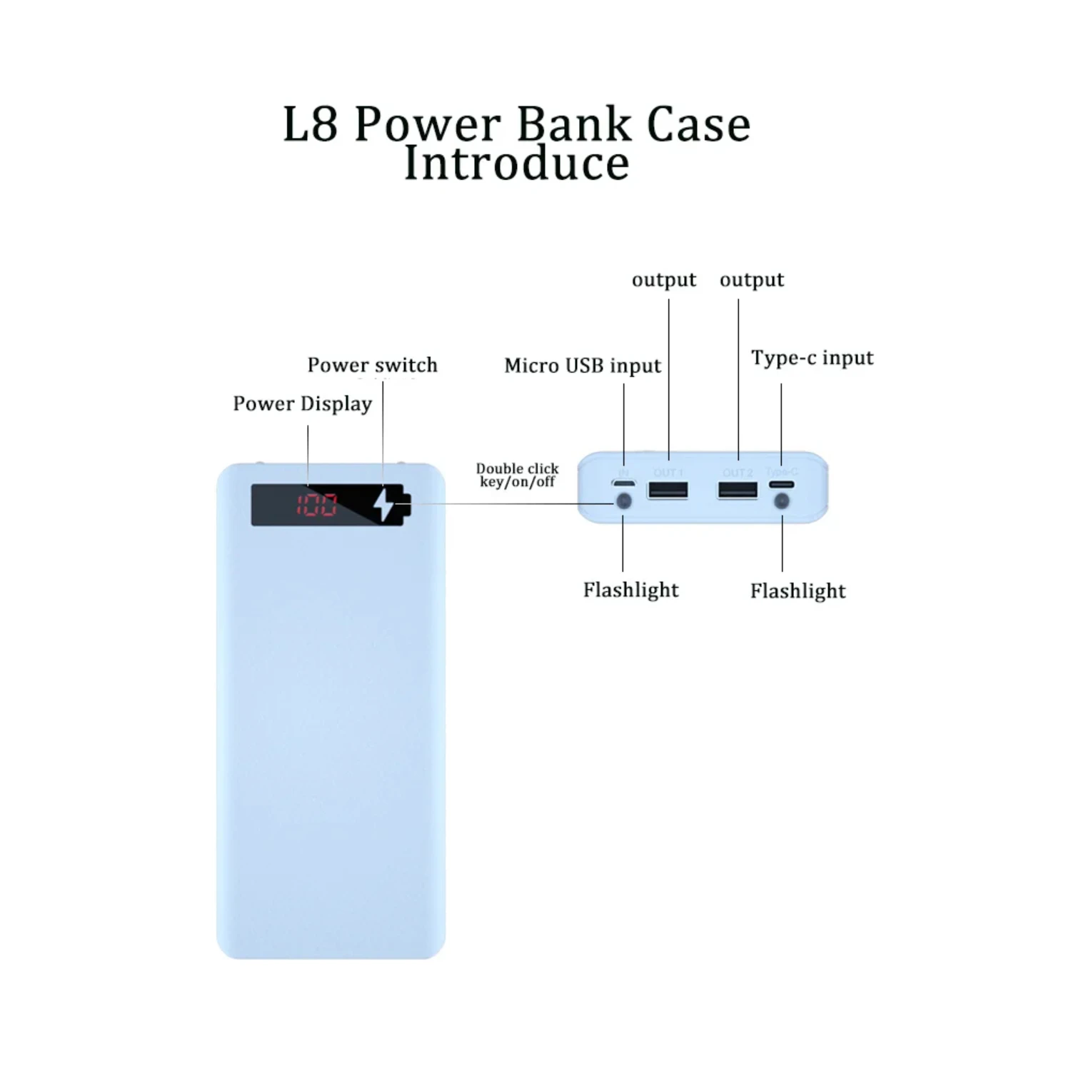 DIY L8 18650 Batterie Shell Halter Power Bank Fall Dual USB Handy Ladegerät TypeC Batterie Box