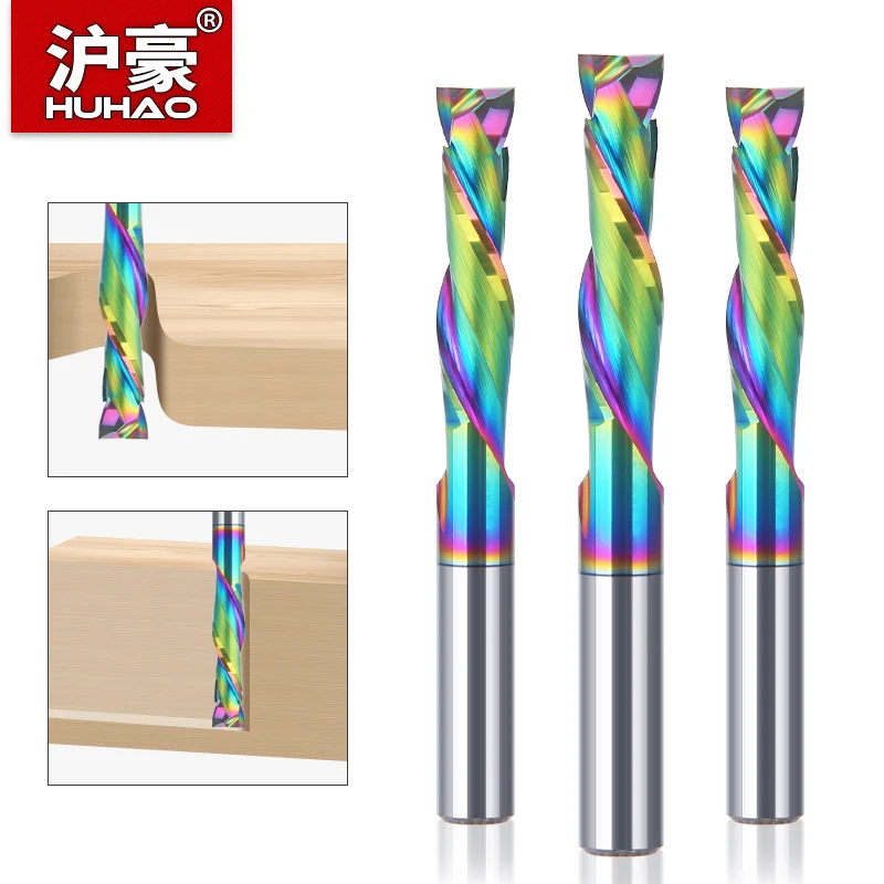 HUHAO 5A 3.175/4/5/6mm Shank Up Down Cut Two Flutes Compression Router Bits Carbide Spiral Milling Cutter For Wood Acrylic