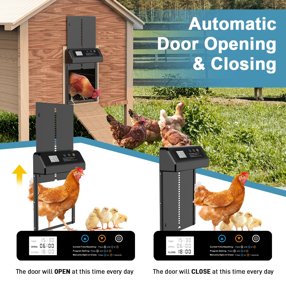 Automatic Chicken Coop Door, Chicken Coop Door Timer, Farm Door Opener, Pet Duck Cage Door, Battery Powered