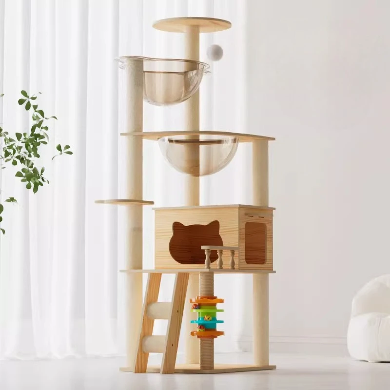 

Stairs Cat Tower Wooden Goods Scratcher Mat Shelves Luxury Cat Tower Accessories House Tree Towers Rascador De Gatos Cat Toy