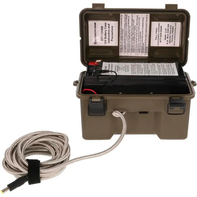 12V Battery Box Kit - Portable Compact Waterproof Sealed Battery Charging Box for Hunting Trail Cameras w/ External Power Jack