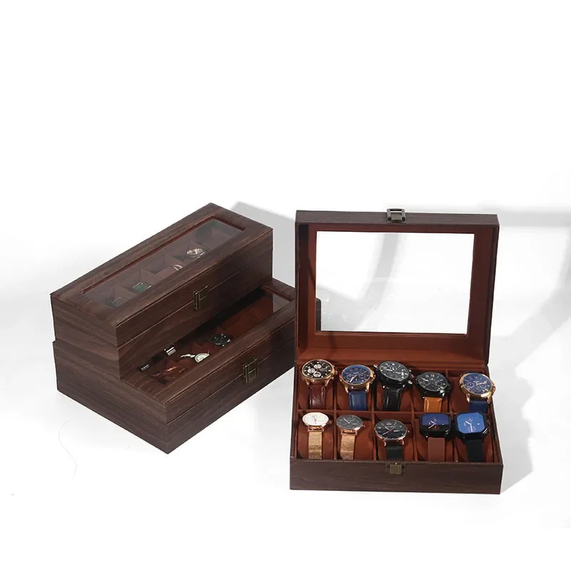 DELESYS صديقة للبيئة جلد كلاسيكي أفضل بيع نمط الغبار واقية ساعة تخزين صندوق عرض مع قفل زجاج نافذة صندوق ساعة