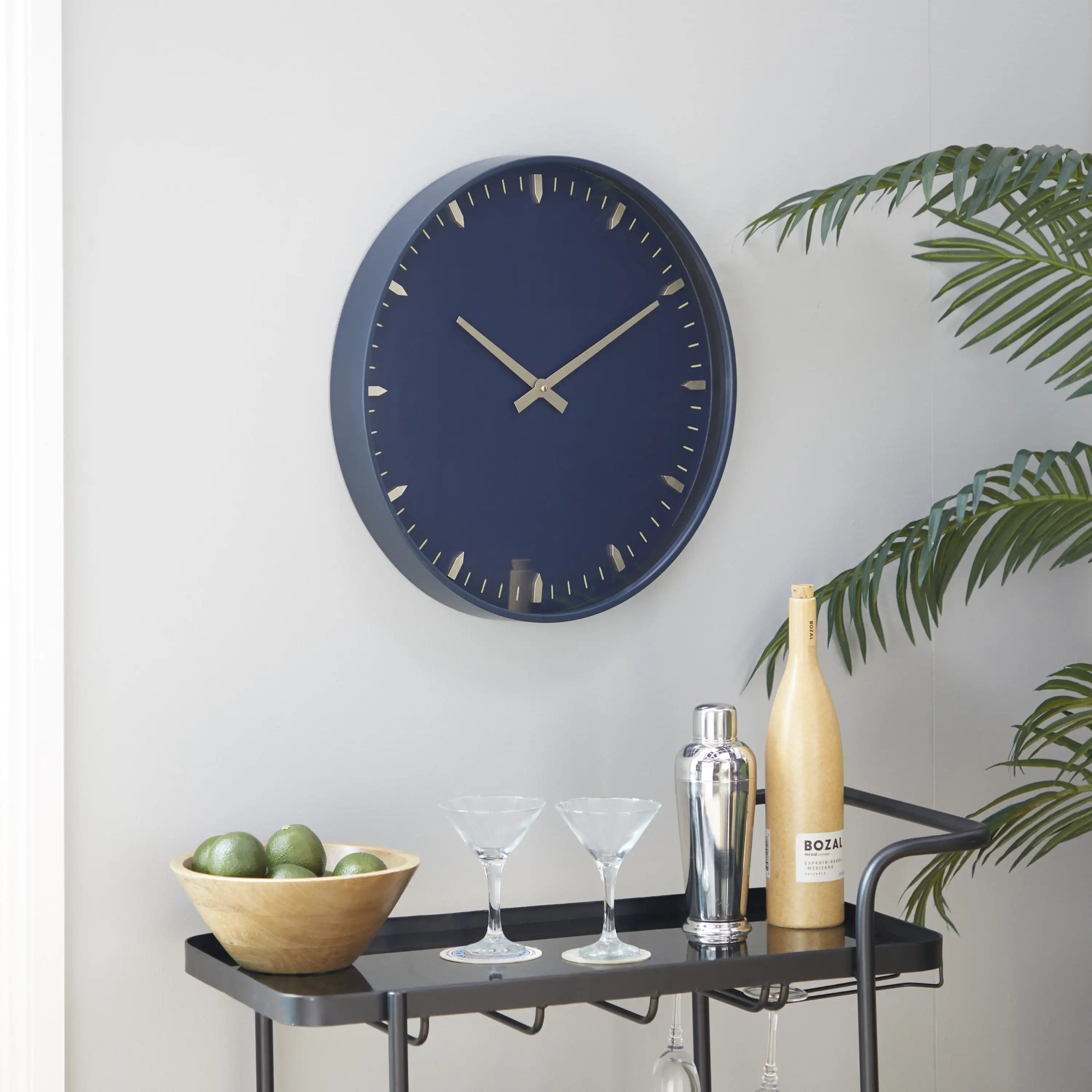 

20 Dark Blue Glass Wall Clock with Gold Accents