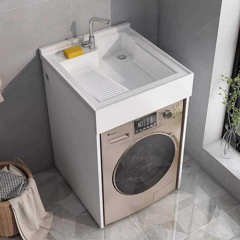 

Small apartment balcony quartz stone washing machine significant other integrated cabinet ceramic basin laundry sink drum cabine