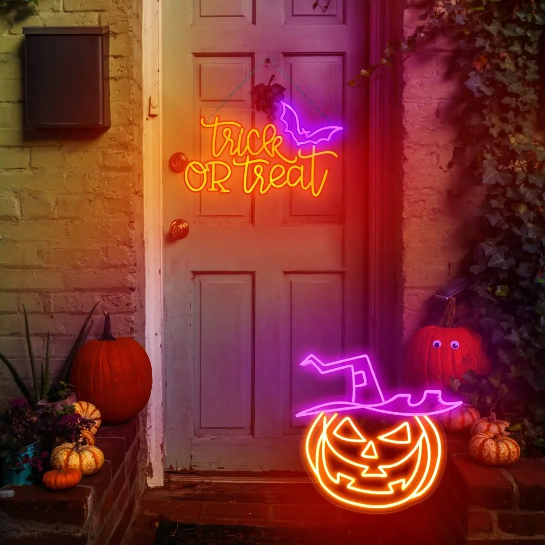 Dropshipping Halloween Decor LED Neon Sign Acrylic Pumpkin Lantern Neon Sign Halloween Neon Sign For Home Party