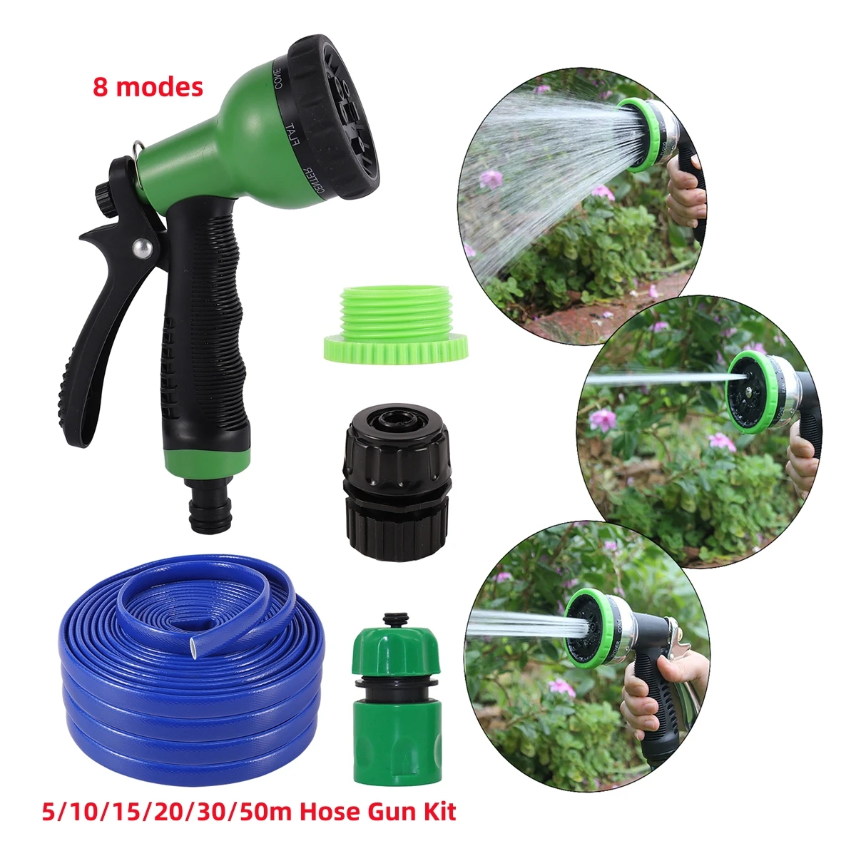 

8-функциональный водяной пистолет высокого давления для автомойки, комплект садового регулируемого сопла, 16 мм, шланговый распылитель, 5/10/15/20/30/50 м, ирригационный распылитель