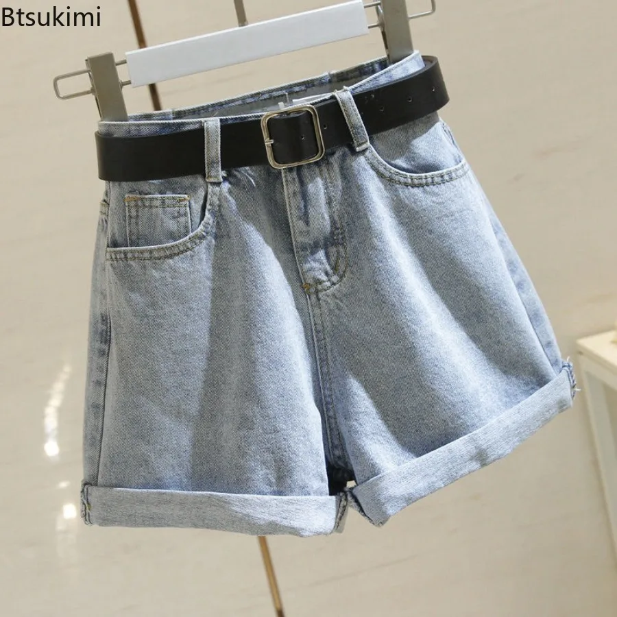 

2026 New Women High-Waisted Denim Shorts Summer Loose-Fit Rolled Edge Korean Style Slimming Student Simple Black Wide-Leg Pants
