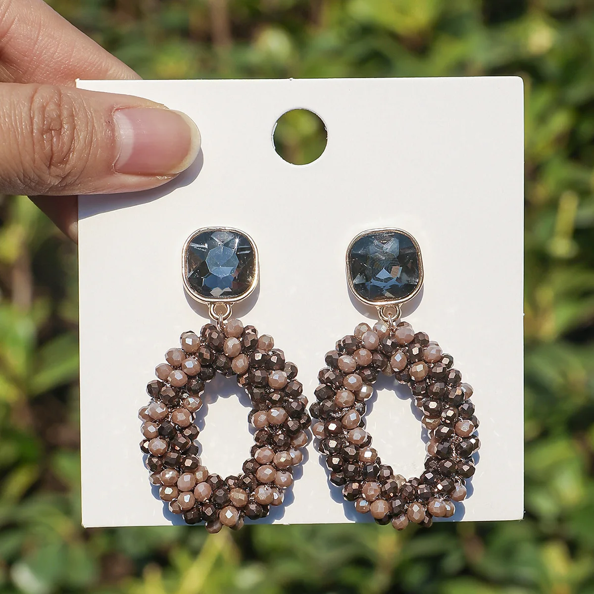 ZGMXR Rice bead earrings Circle Twisting Crystal Bohemia Colorful Hand-woven Alloy Woman Retro Simple Beaded earrings view 2