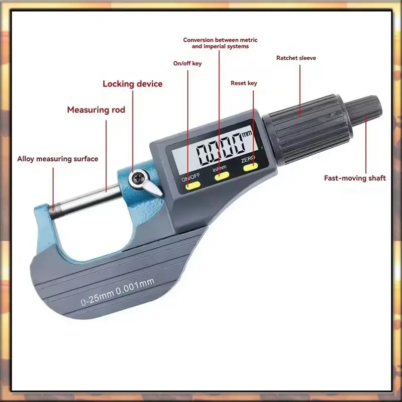 AS59 0.001Mm Mikrometer OD Elektronik 0-25Mm Mikrometer Digital Alat Ukur Ujung Karbida Mikrometer Pengukur Kaliper