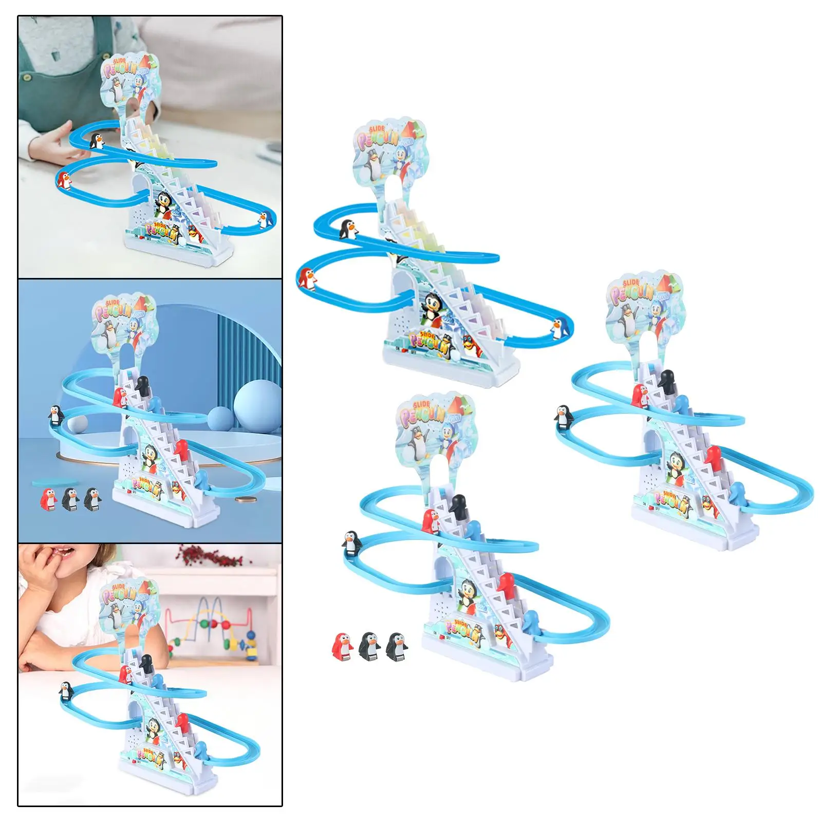 Elektrische Pinguïnbaan Glijbaan Speelgoed Trappen Racebaan Spel Set Met Verlichting Muziek Voor Kinderen Meisjes Jongens Verjaardagscadeaus