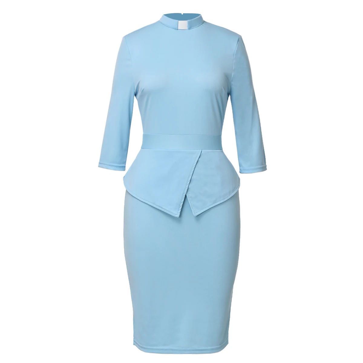 Women Catholic Dress Clergy Tab Collar Church Dress for Work Formal Bodycon Mass Sheath Midi Pencil Dress