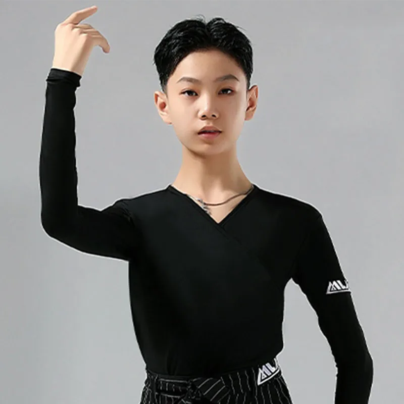 

Boys Latin Dance Clothes Black Long Sleeve Tops ChaCha tango Rumba Samba Dance wear Salsa Stage Performance Costume YS5389