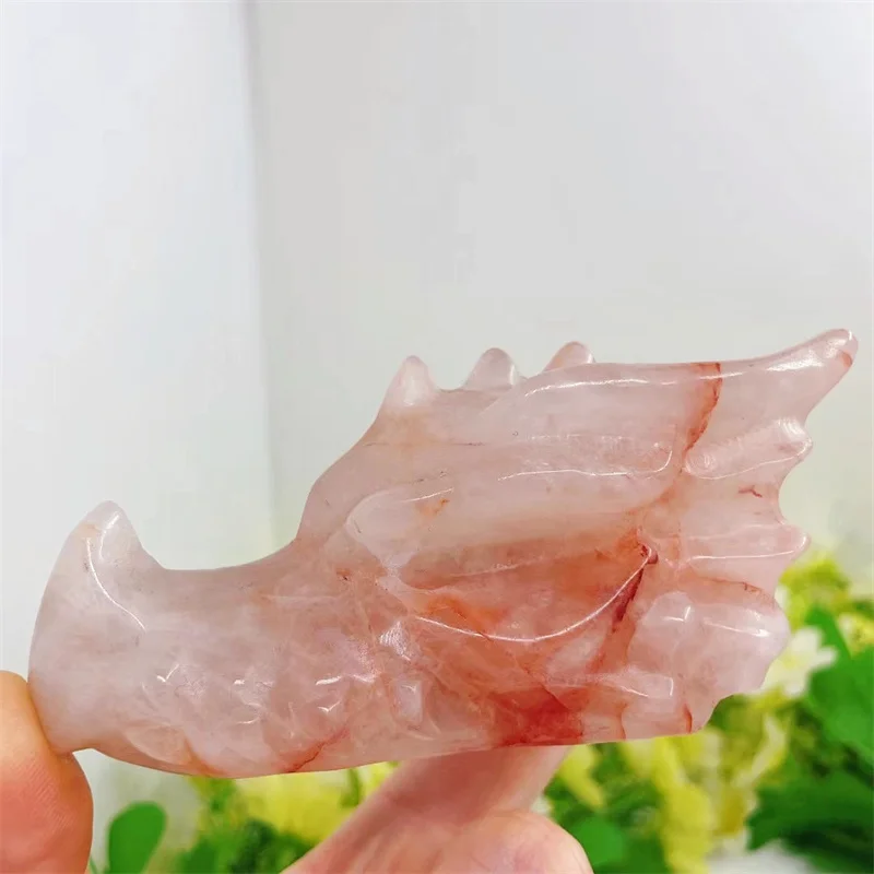 Natural Red Fire Quartz Hematoid Dragon Healing Reiki Quartz Figurine Carved Energy Gemstone Crafts Fashion Home Decoration