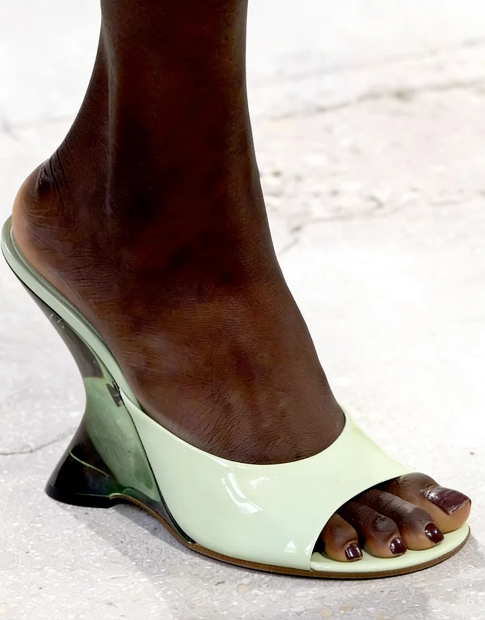 

Mint Green Patent Leather Peep-Toe Sandals Transparent Green Wedge Heel Open-Toe Design Modern Fashion Style for Daily Looks