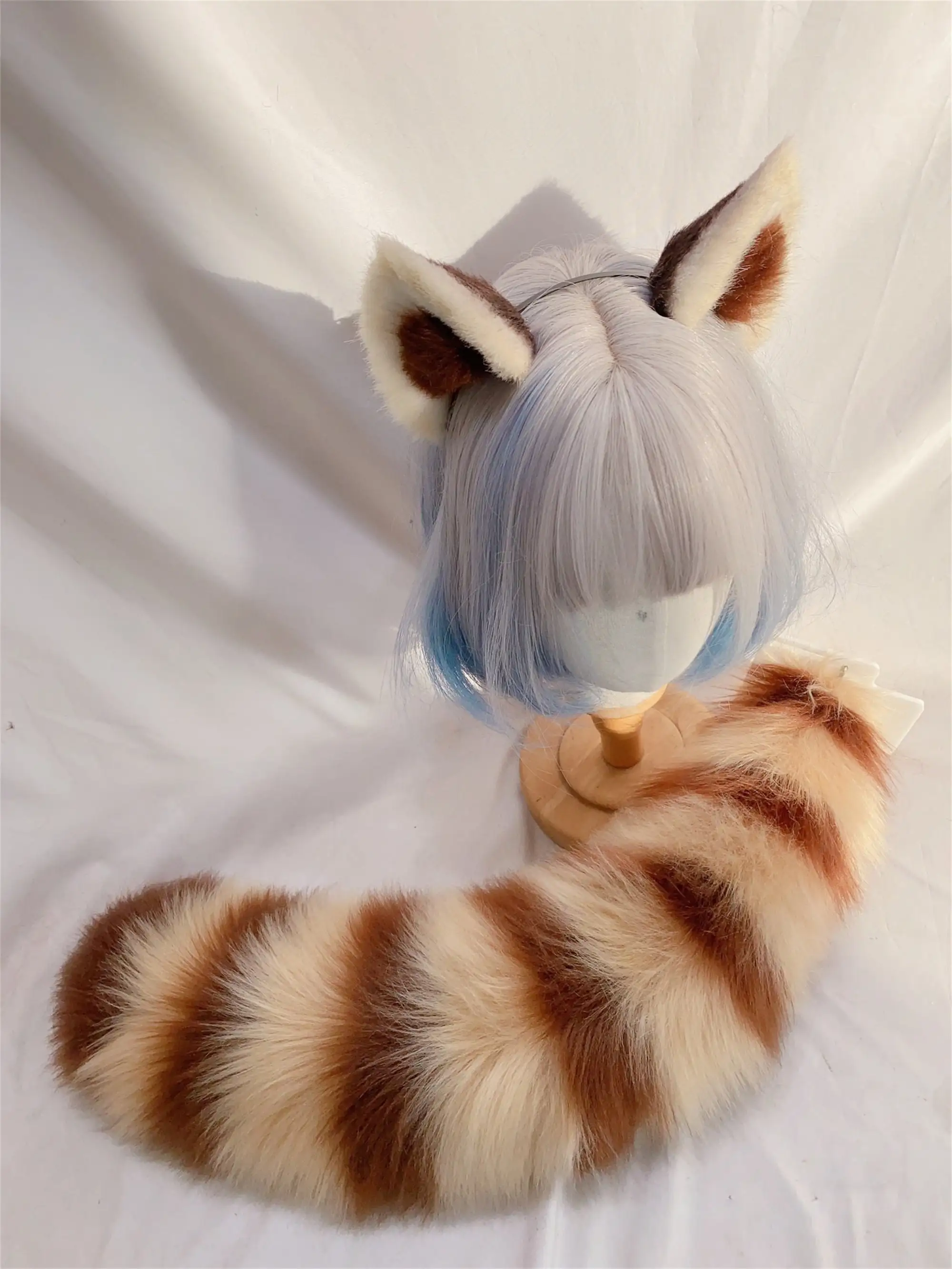 

Handmade Red Panda Tail Cute Brown Striped Bear Panda Tail Furry Faux Fur Fursuit Cosplay Halloween Party Costume