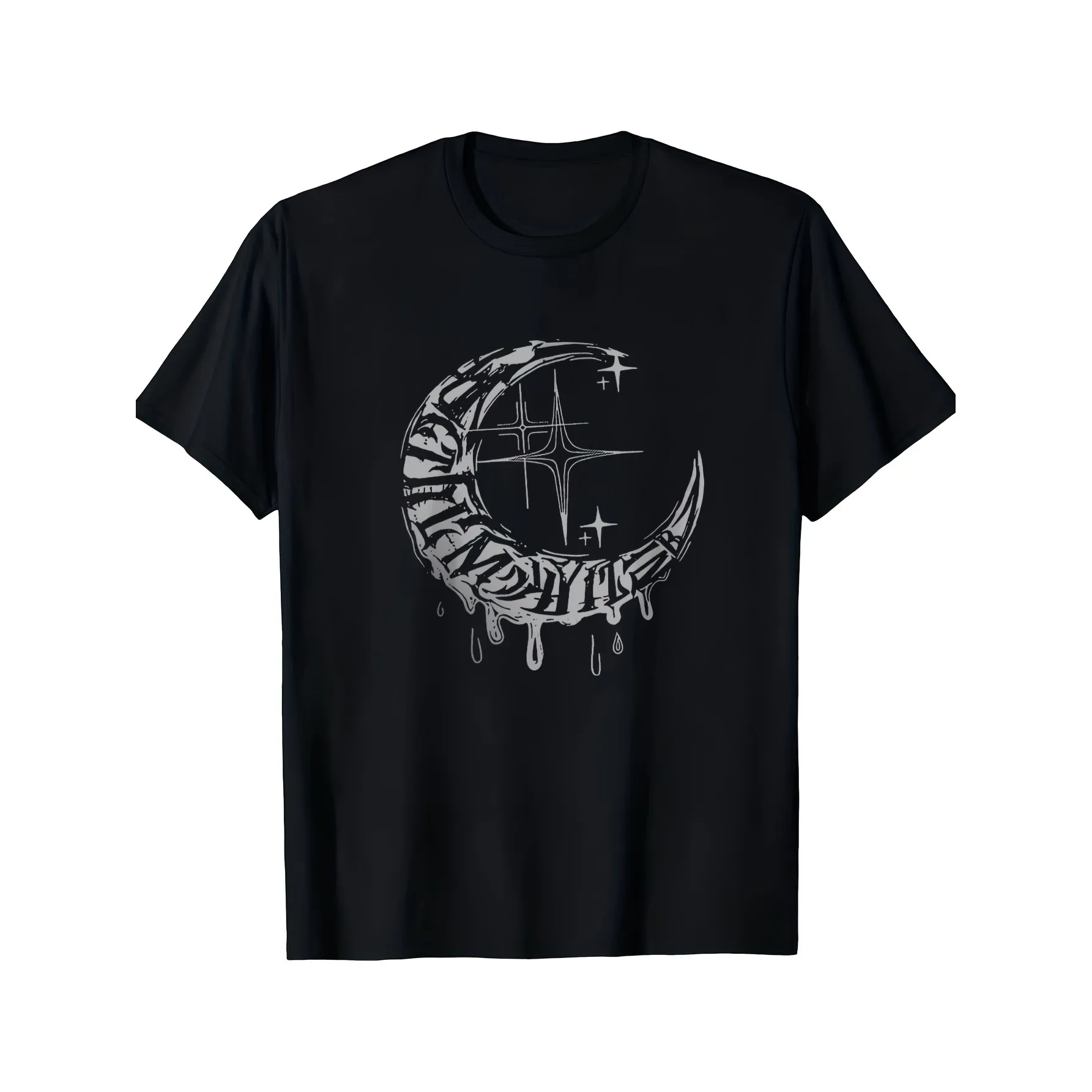 Black Moon And Patterned Print Short-Sleeve T-Shirt for Men, Perfect for Casual Wear During The Spring And Summer Nights