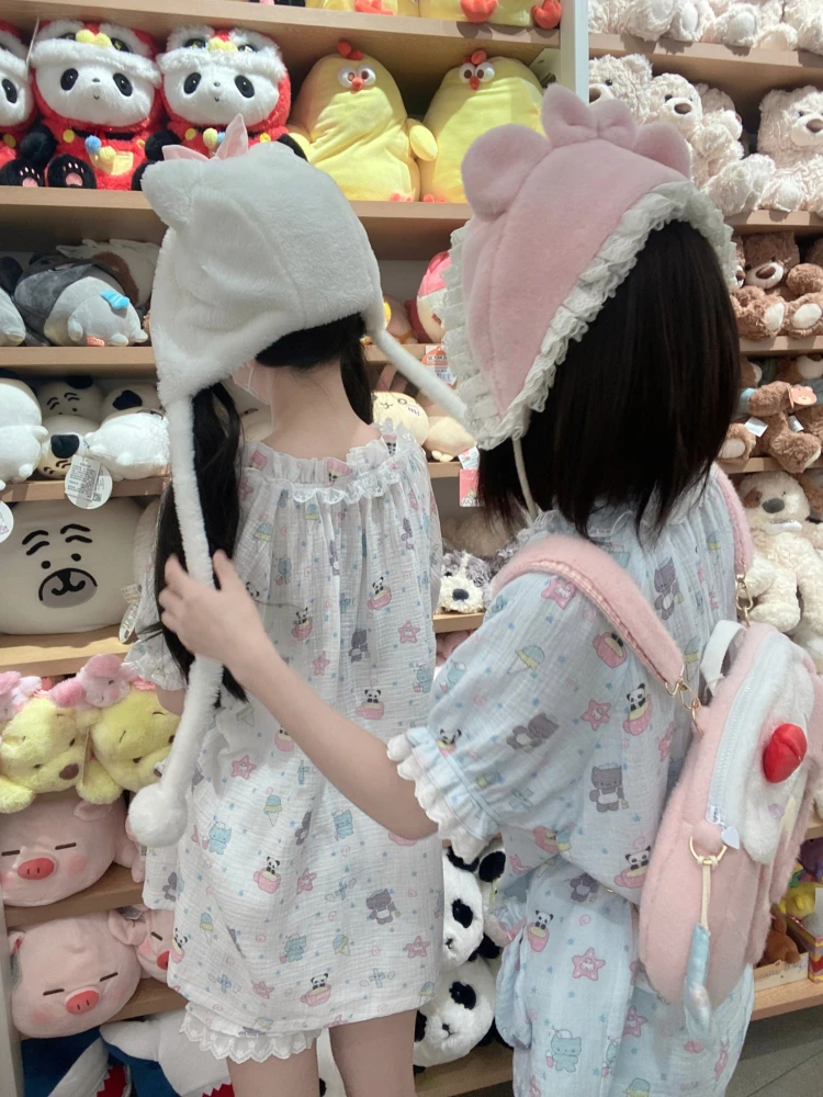 2025 Summer Japanese Original Pure Cotton Sweet Cute Cartoon Pajamas Skin-friendly and Breathable Outdoor Loungewear Pajamas Set