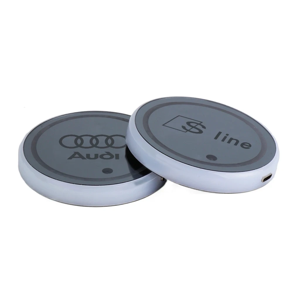 2PCS Led Car Badge Luminous Coaster Water Cup Holder Pad Emblem Accessories For Audi Sline A3 A4 B8 8P B9 B6 A5 A1 A6 Q3 Q5 Q7 view 3