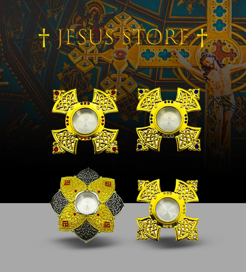Persönliche Reliktschatulle mit Schutzgehäuse und Urne aus Legierung, Gold, Orthodoxe Jesus-Kristalldekoration, religiöse Utensilien für die Asche der Urne. – Detail 2