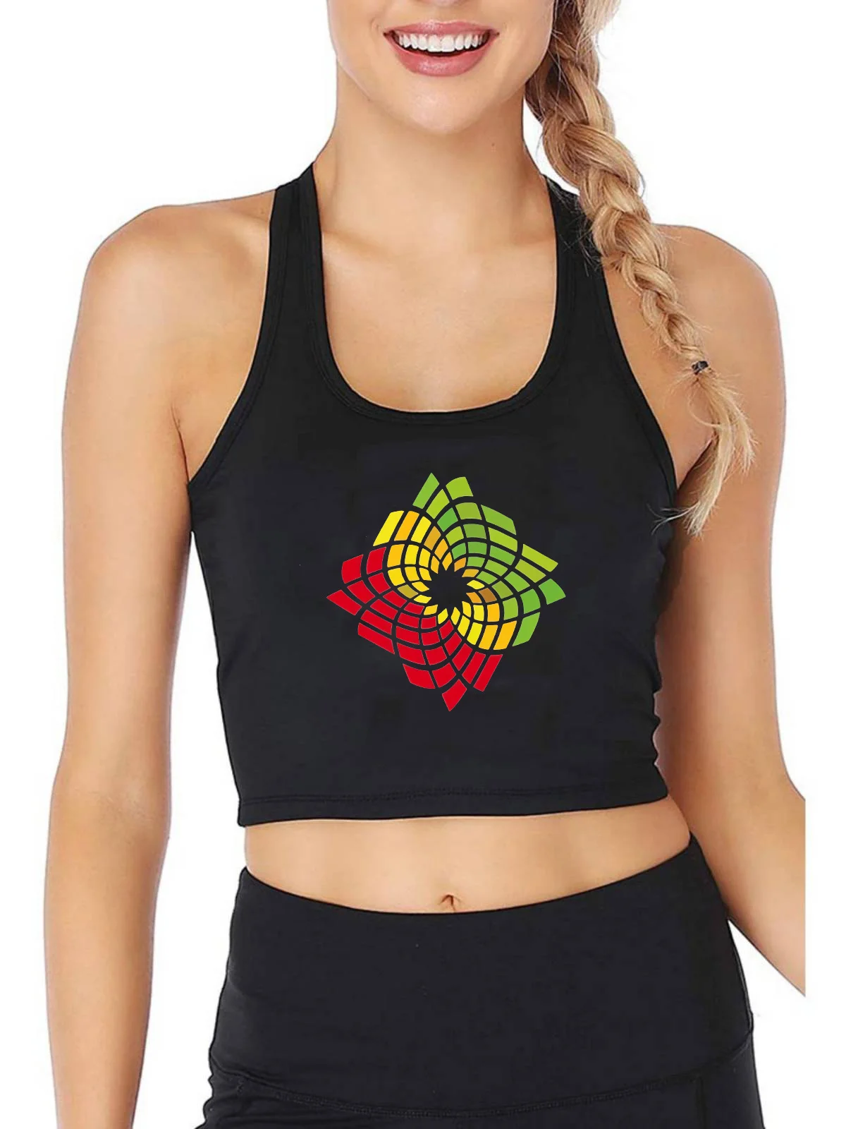 

Geometric Pattern Design Breathable Slim Fit Tank Top Women's Yoga Sport Crop Tops Gym Vest Summer Camisole