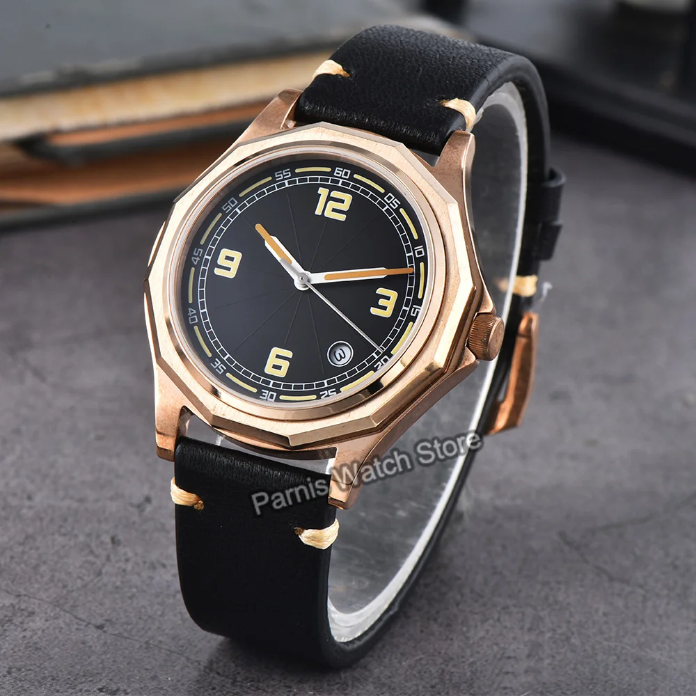 Caja de reloj de Material bronce de 41mm, cristal de zafiro, resistencia al agua 5ATM, reloj mecánico de movimiento automático japonés Miyota8215