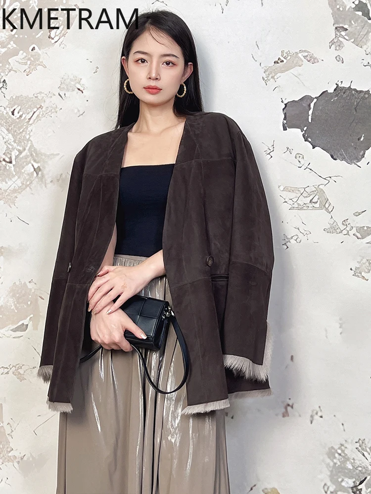 Natural Wool Sheepskin Double Faced Fur Coat Women 2024 Winter Clothes Long V Neck Fur Jacket New in Outerwears шуба женская