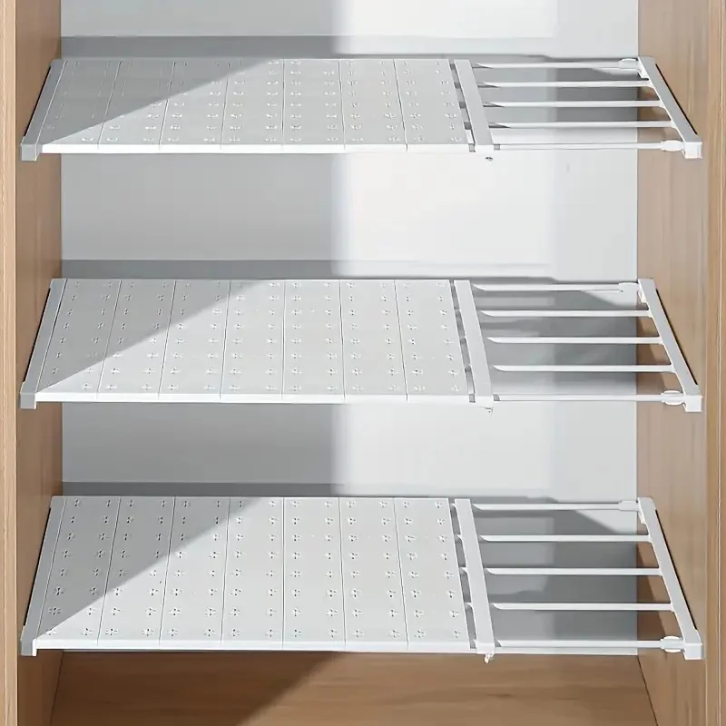 Set di 3 Mensole Regolabili - Costruzione in Plastica Resistente, Nessuna Foratura Richiesta, Salvaspazio, Design Moderno Bianco, Altezza Regolabile, Adatto per Organizzazione di Armadi, Cucina, Bagno