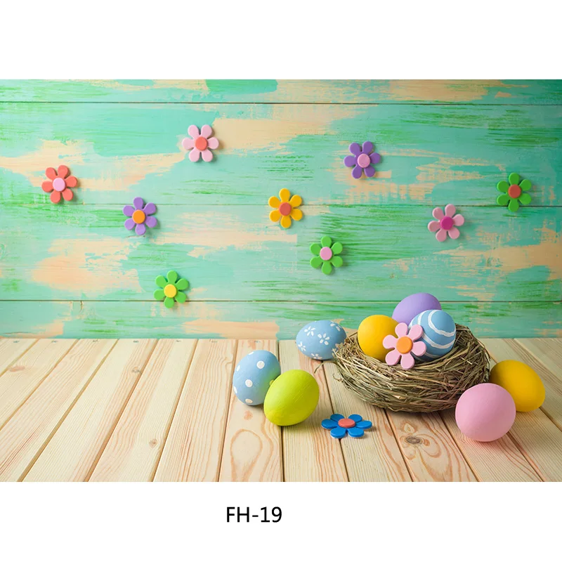 Spring Easter Photography Backdrop Rabbit Flowers Eggs Wood Board Photo Background Studio Props  2021318FH-01