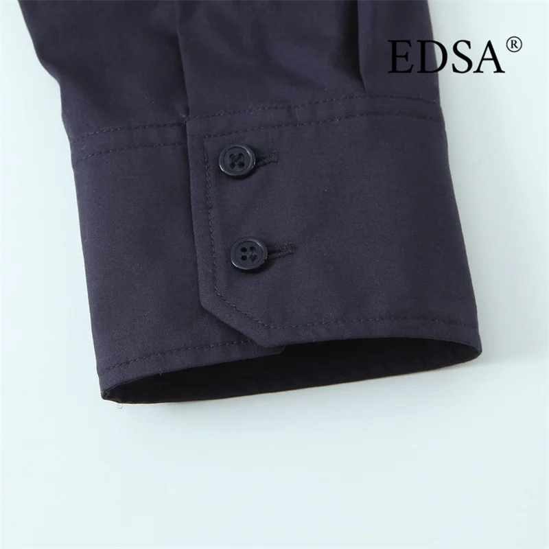 EDSA chemise à col pour femmes avec cravate manches longues ourlet arrondi pour bureau dame hauts à simple boutonnage