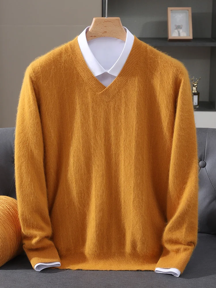 TLOML automne hiver nouveaux hommes 100% vison cachemire pull col en v solide pull intelligent décontracté doux chaud vison cachemire confortable hauts