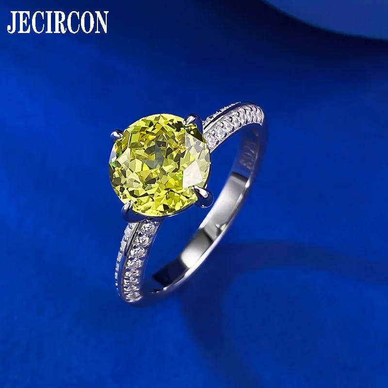 JECIRCON High Carbon Diamond Ring for Women 925 Sterling Silver 2 Carat Round Diamond Olive Green 8mm Party Band Fashion Jewelry