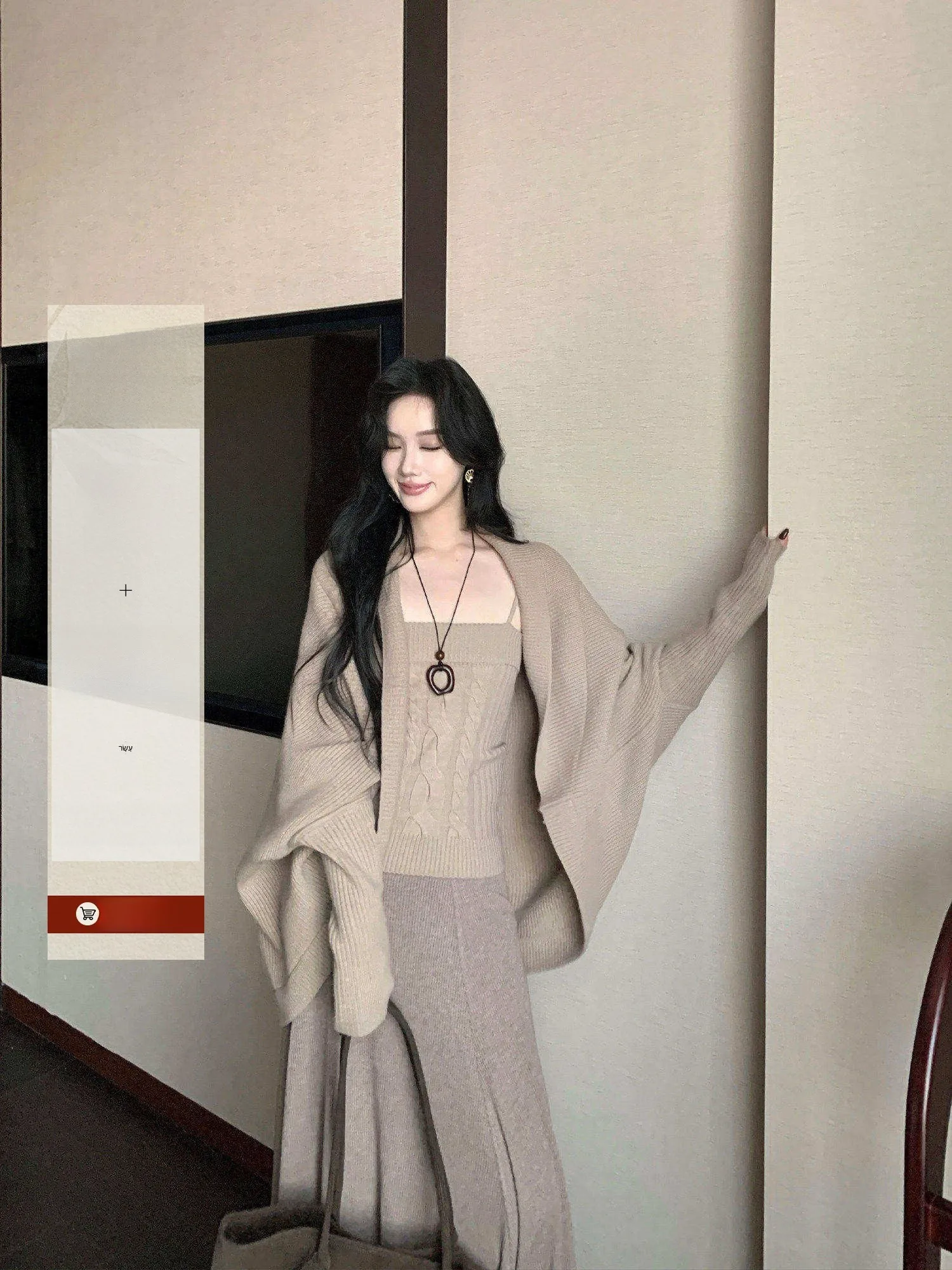 

Loose Knitted Sweater Top Women's New 2026 Lazy Sle Open Cardigan Slimming Vest Set Soft Polyester Blend Long Sve Casual...