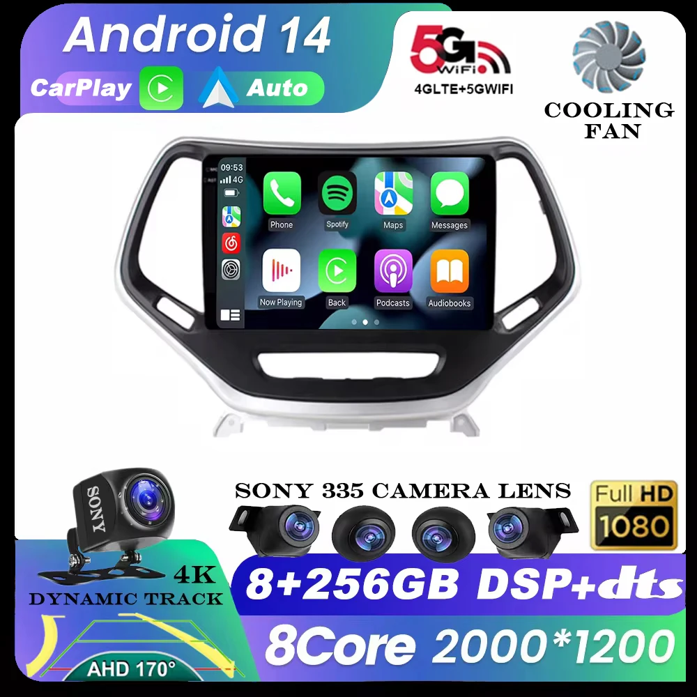 

Android 14 Auto Carplay For Jeep Cherokee 5 KL 2014 - 2018 Car Radio Multimedia Video Player Navigation Stereo GPS WIFI+4G QLED