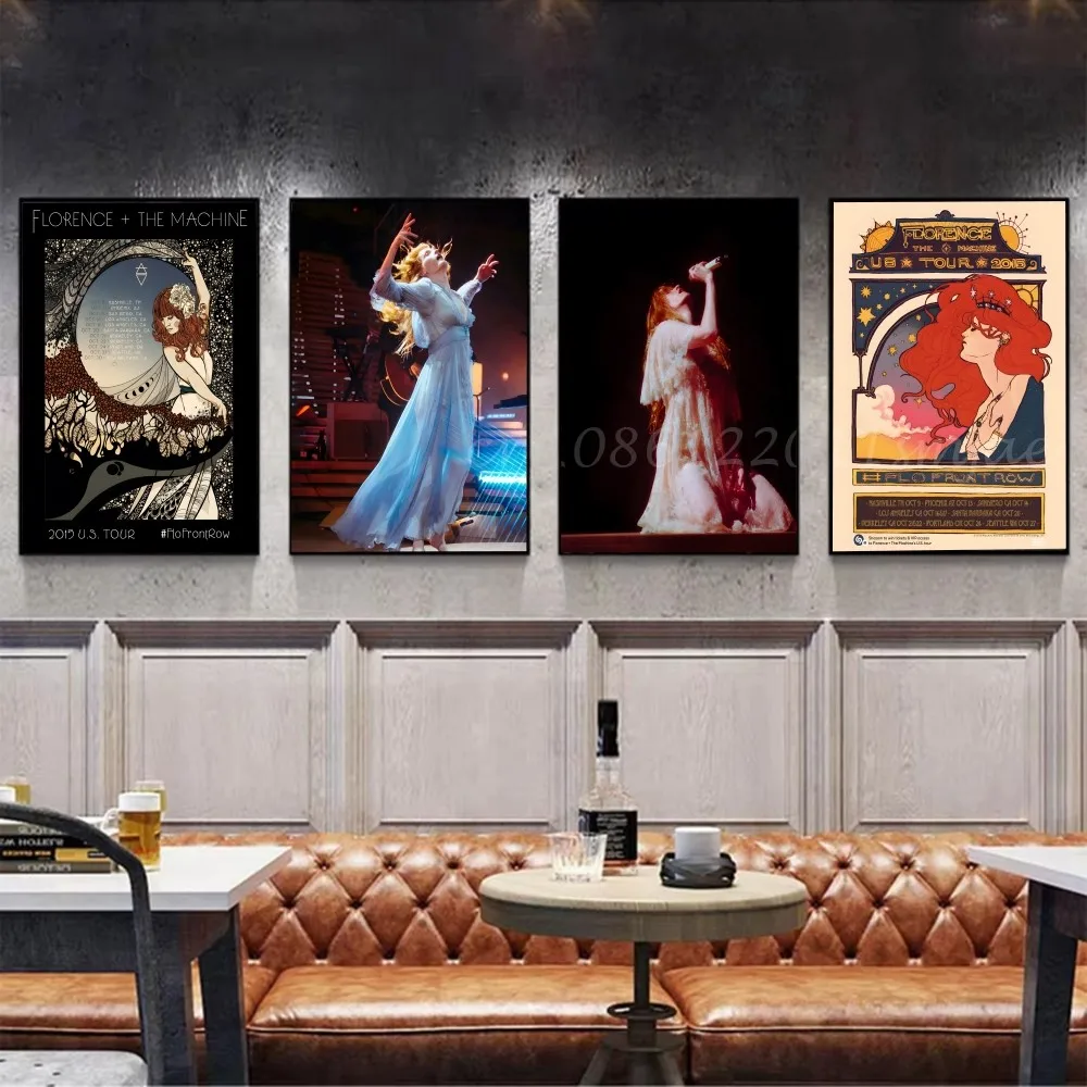 مغني البوب فلورنسا وآلة الموسيقى المشارك ذاتية اللصق الفن ورقة مقاومة للماء ملصق مقهى بار غرفة جدار ديكور