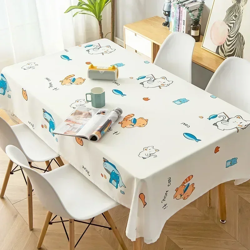 

Cute Little Fresh Cat Fruit Print Home Kitchen Restaurant Dustproof Tablecloth Outdoor Picnic Party Decoration Accessories