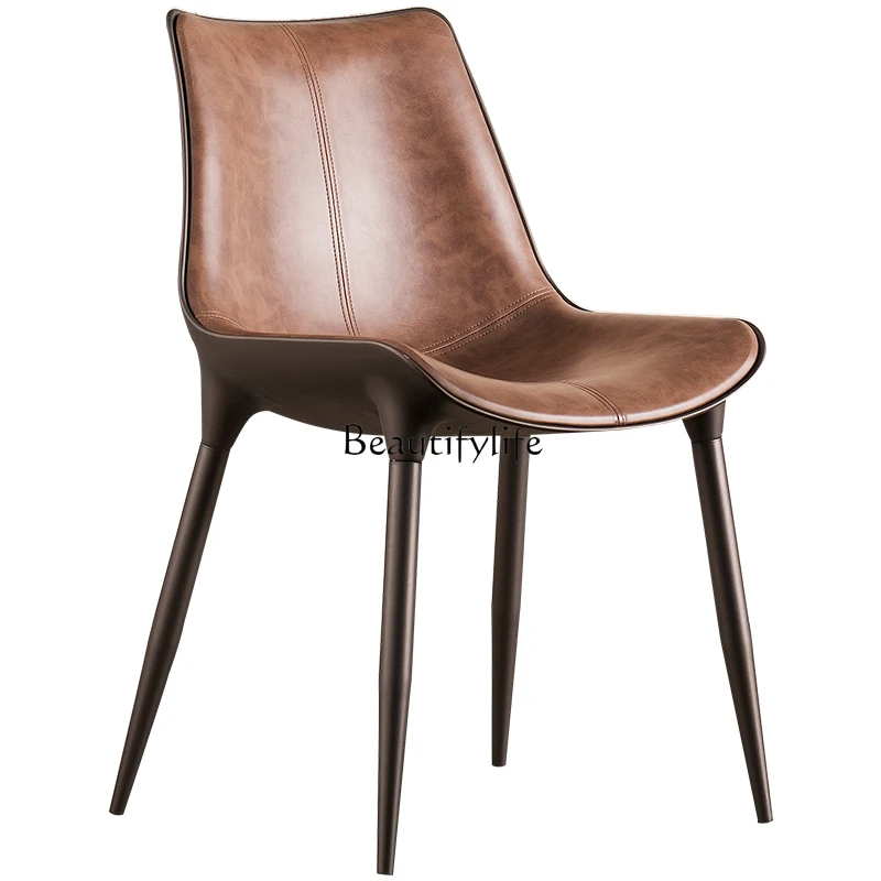 

Italian minimalist leather dining chair without armrests Nordic Italian high-end designer dining chair