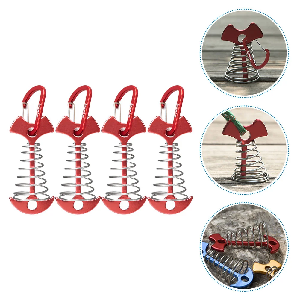 4 Pcs Tent Accessories Fishbone Spring Hook Peg Stakes Red Portable Compact Retractable Design For Outdoor Camping