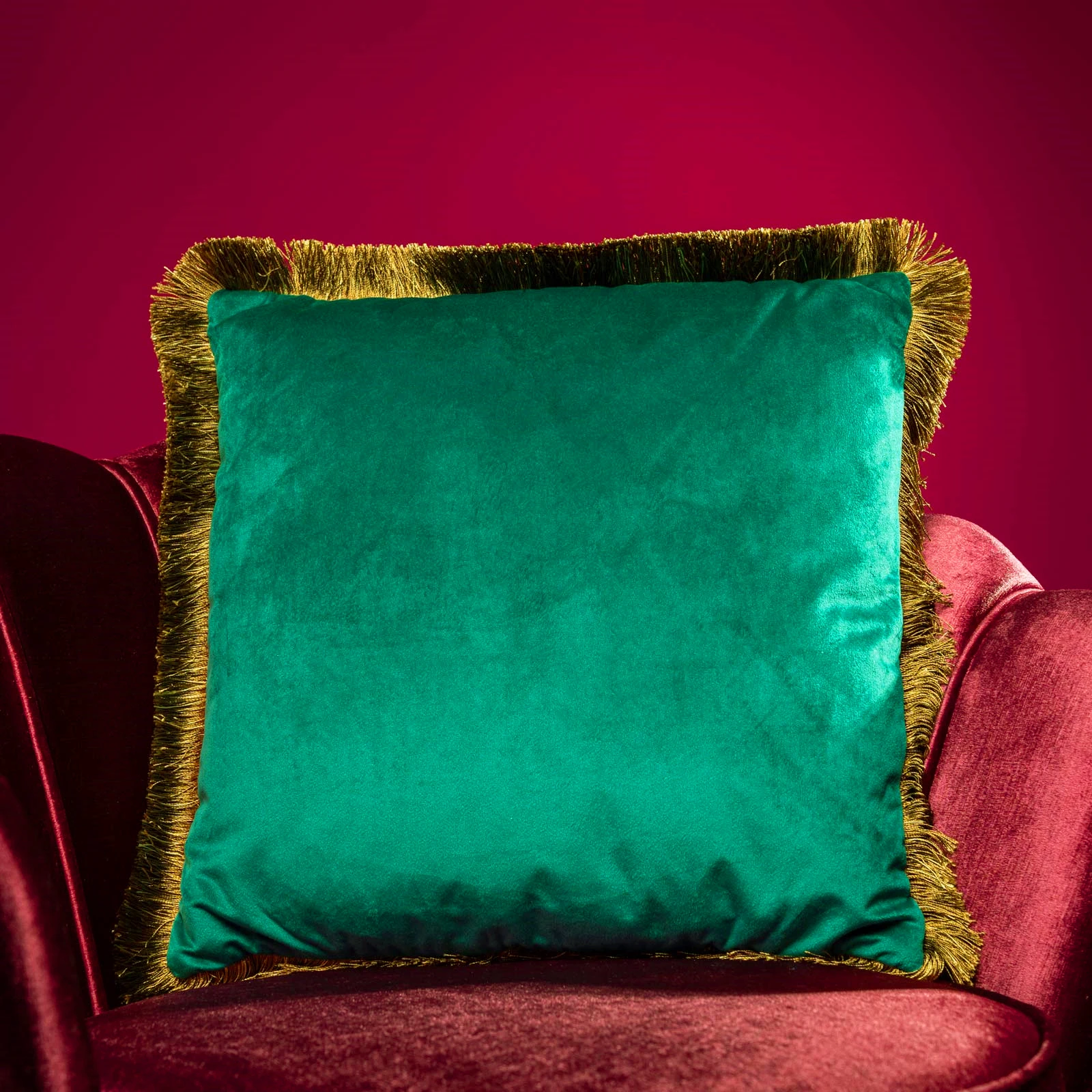 Luxurious Solid Rose Red Green Vintage Shiny Soft Velvet Cushion Cover Fringe Piping Decorative Sofa Pillow Case 45 X 45 Cm