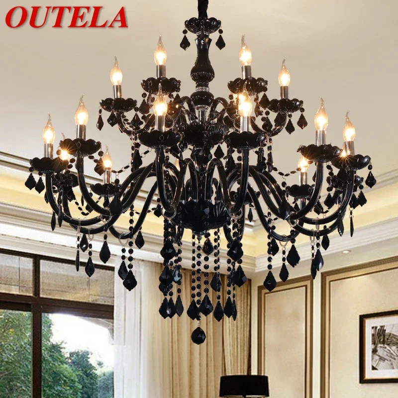 

OUTELA European Style Crystal Pendant Lamp Black Candle Lamp Luxurious Living Room Restaurant Bedroom Villa Chandelier