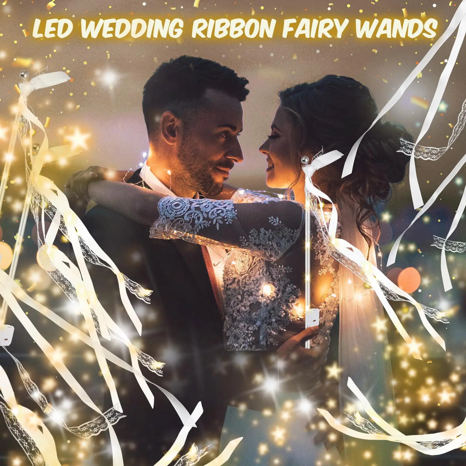 20-300PCS Wedding Wands Ribbon Streamers LED Light up Wand with Bells Wedding Sparklers for Birthday Party New Year Concert