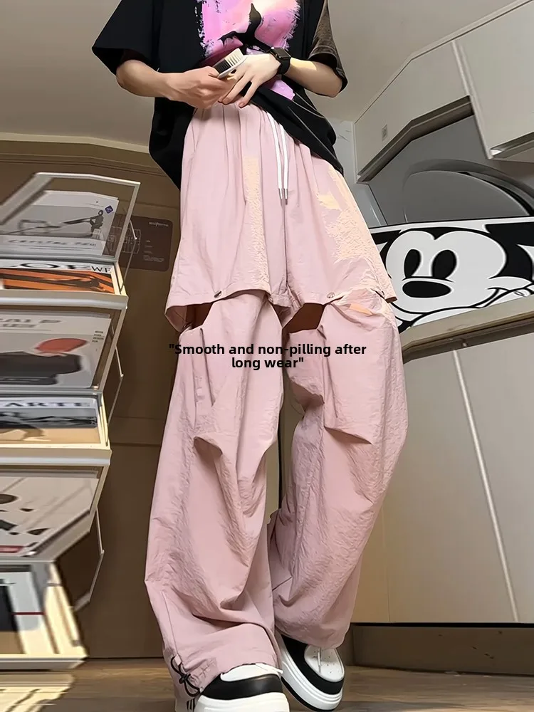 

Розовые мужские демисезонные складные немнущиеся брюки-карго 3/4 длины, тактические съемные брюки-трансформеры для работы