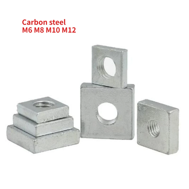 4-200pcs M6 M8 M10 M12 Square Nut Carbon Steel Galvanized Zinc Plated Thin Quadrangle Block Compatible with Prusa MK3 DIN562