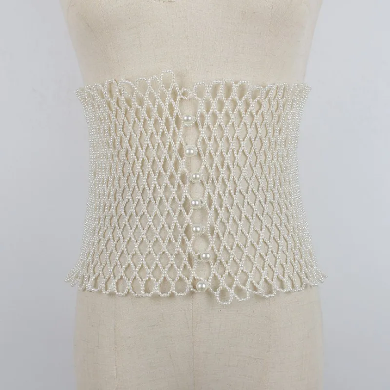 High Quality All Handmade Pearl Super Wide Waist Seal Fashionable Lady Dress Waist Seal Belt Luxury Designer Belt Corset Belt