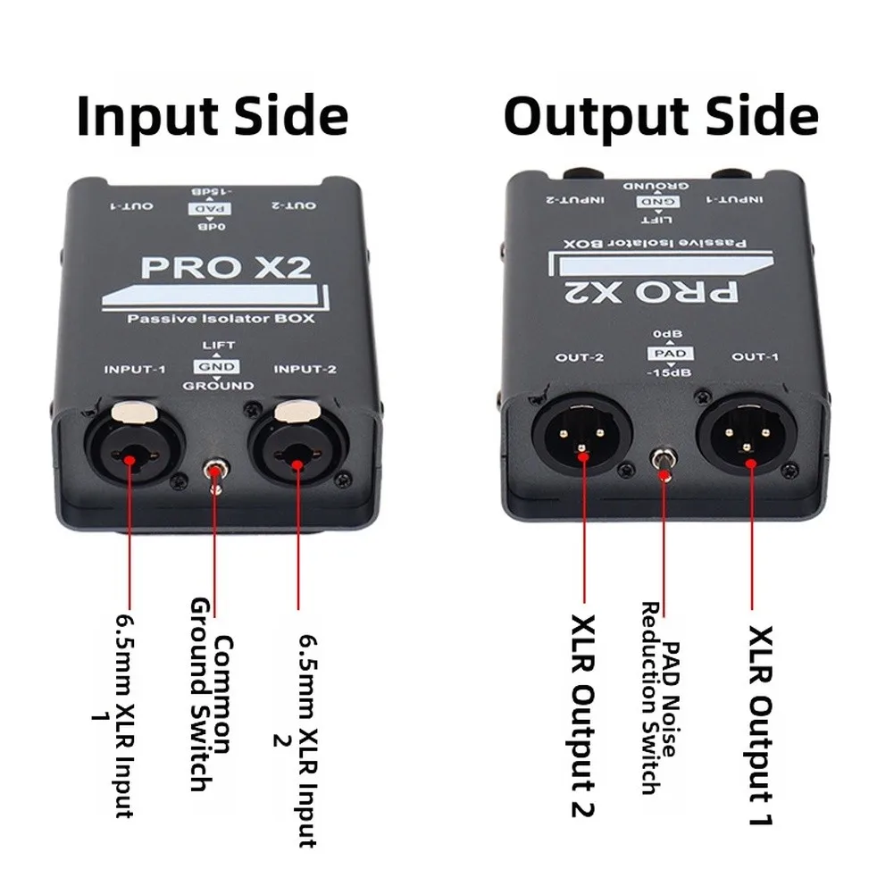 2 Channel Passive Audio Ground Loop Isolator Noise Filter For Eliminator With 6.5mm XLR Input Output For Mixing Console Live Str